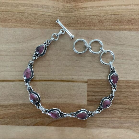 Rhodonite Solid 925 Sterling Silver Bracelet - Picture 1 of 5